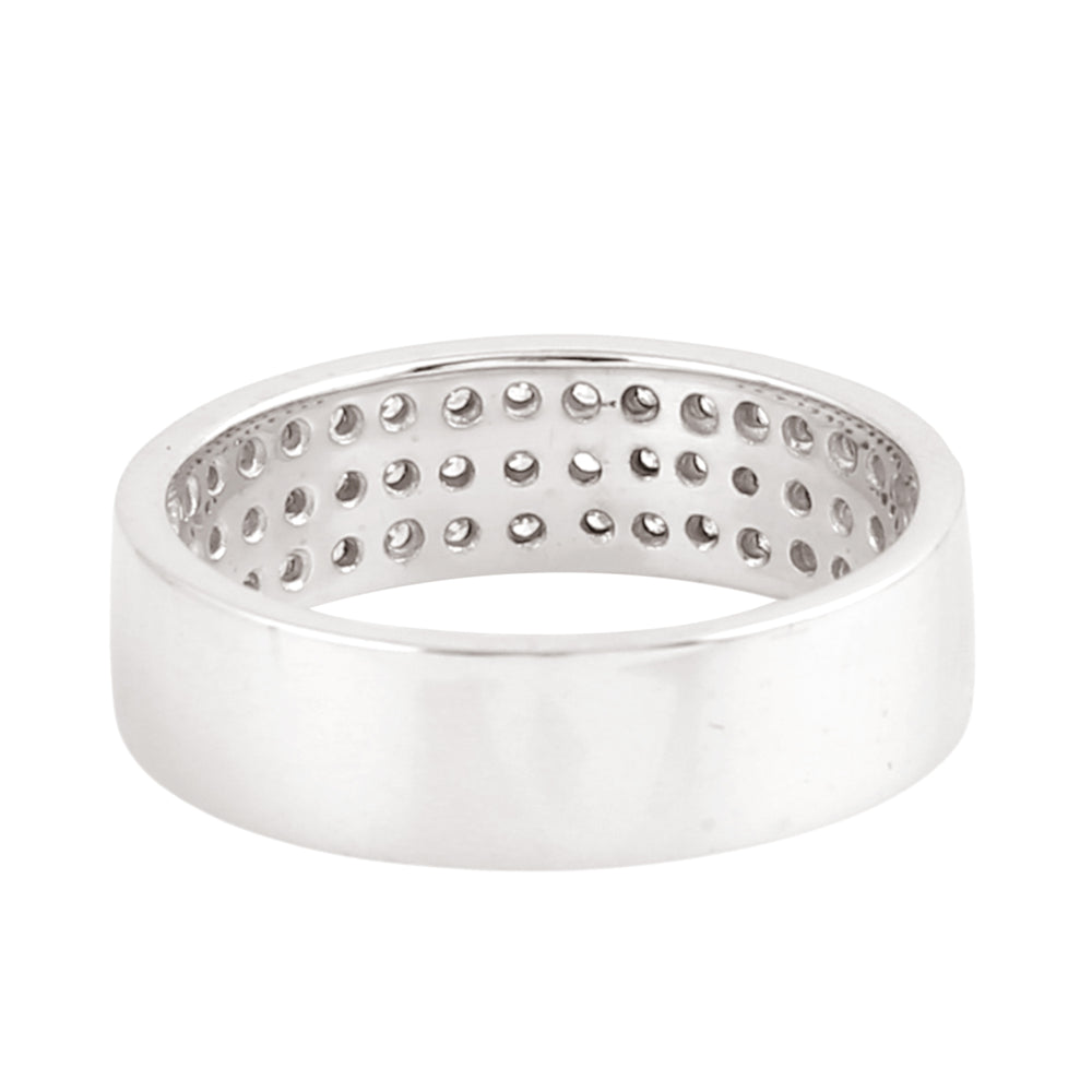 18K White Gold Triple Row Pavé Diamond Band Ring