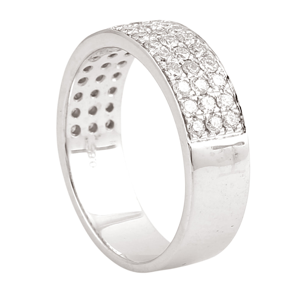 18K White Gold Triple Row Pavé Diamond Band Ring