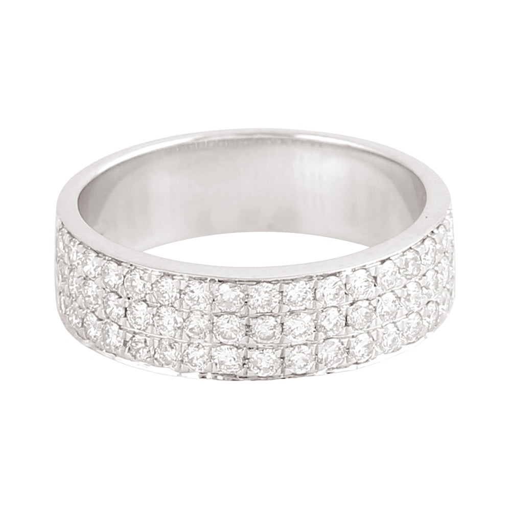 18K White Gold Triple Row Pavé Diamond Band Ring