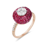 Channel Set Ruby Diamond 18k Rose Gold Halo Ring