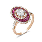 Baguette Ruby Channel Set Pave Natural Diamond Designer Ring In Rose Gold