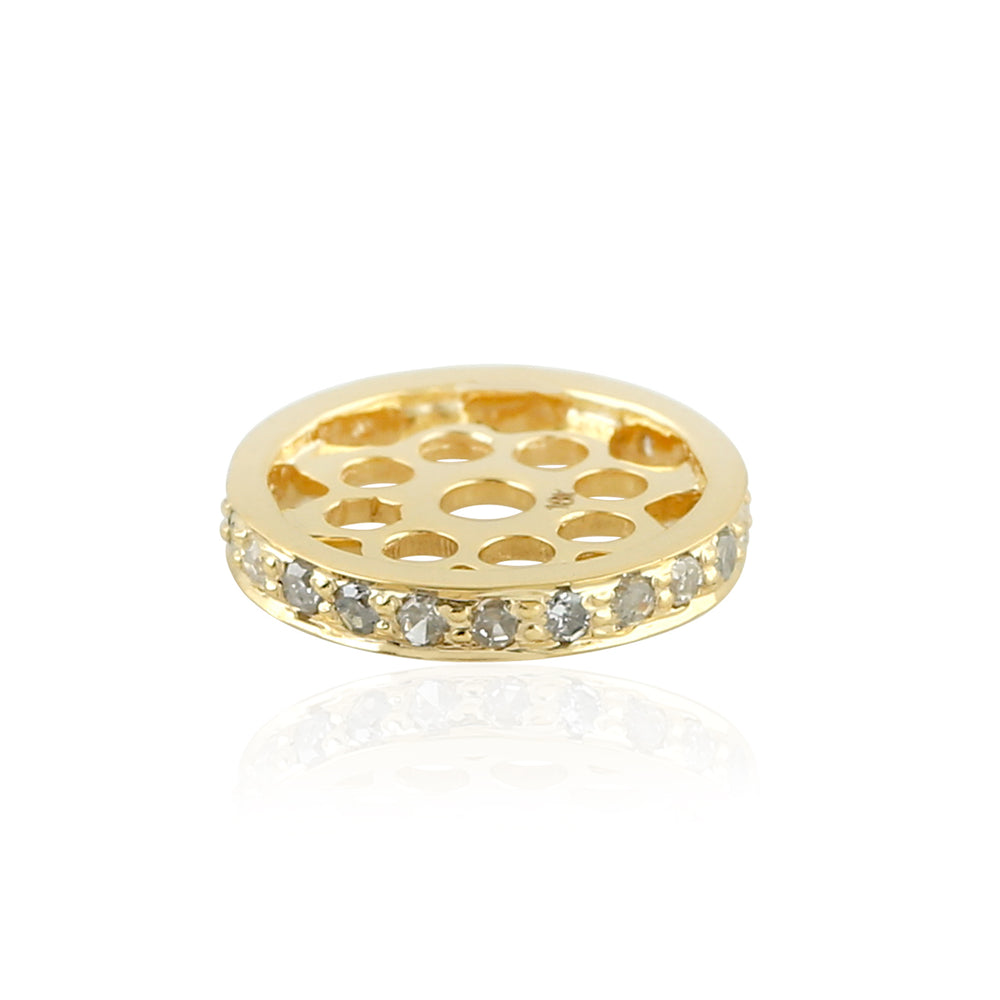 18K Yellow Gold Diamond Spacer Bead Round Pavé Connector