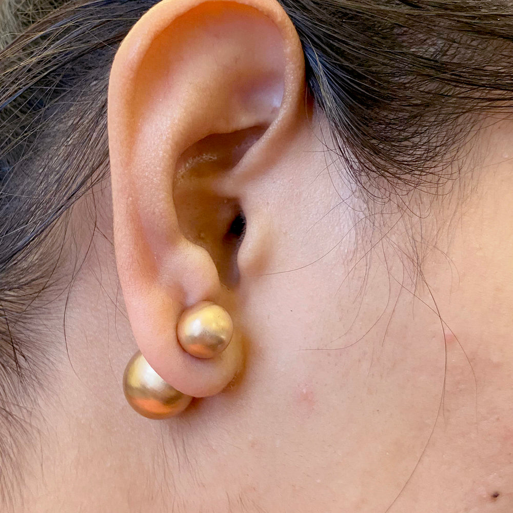 18k Rose Gold Double Sided Ball Tunnel Earrings Fashion Jewelry