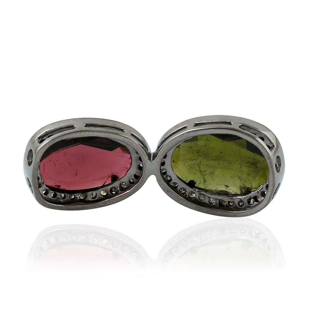 Pink Green Tourmaline Pave Diamond In Gold Silver Finding Making Accessory
