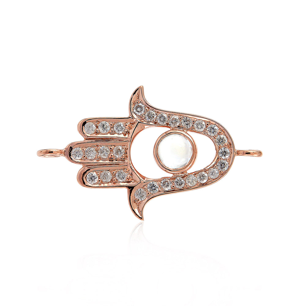 Moonstone Pave Diamond Hamsa Hand Connector in 18K Rose Gold – Spiritual Finding