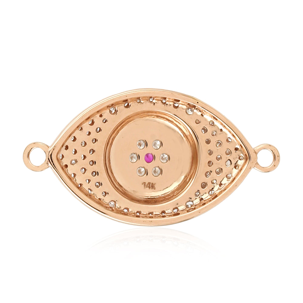 Ruby Pave Diamond Enamel Evil Eye Connector Finding In 14K Rose Gold