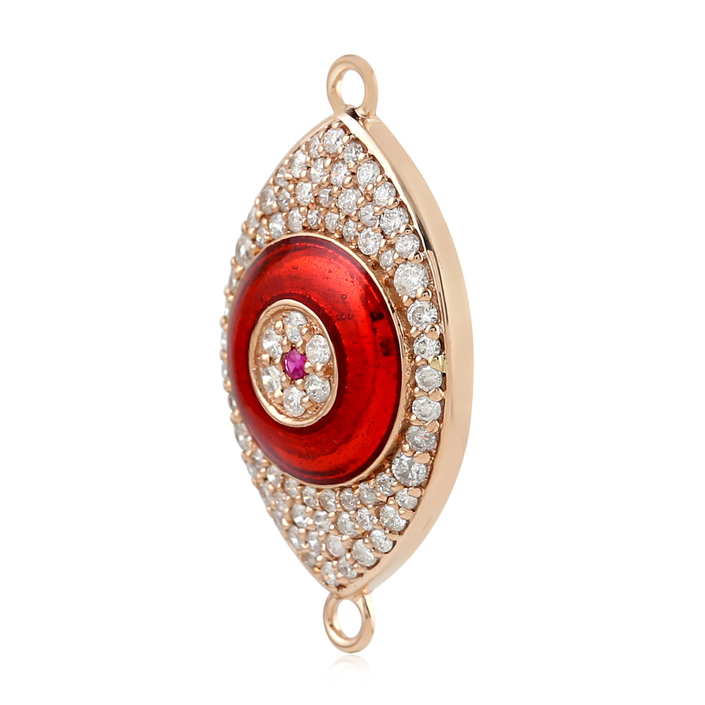 Ruby Pave Diamond Enamel Evil Eye Connector Finding In 14K Rose Gold