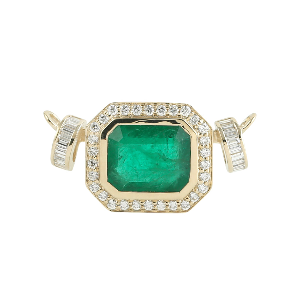 Octagon-Cut Emerald & Diamond Halo Connector Finding in 14K Yellow Gold