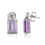 Octagon Purple Amethyst February Birthstone Pave Diamond Danglers In White Gold