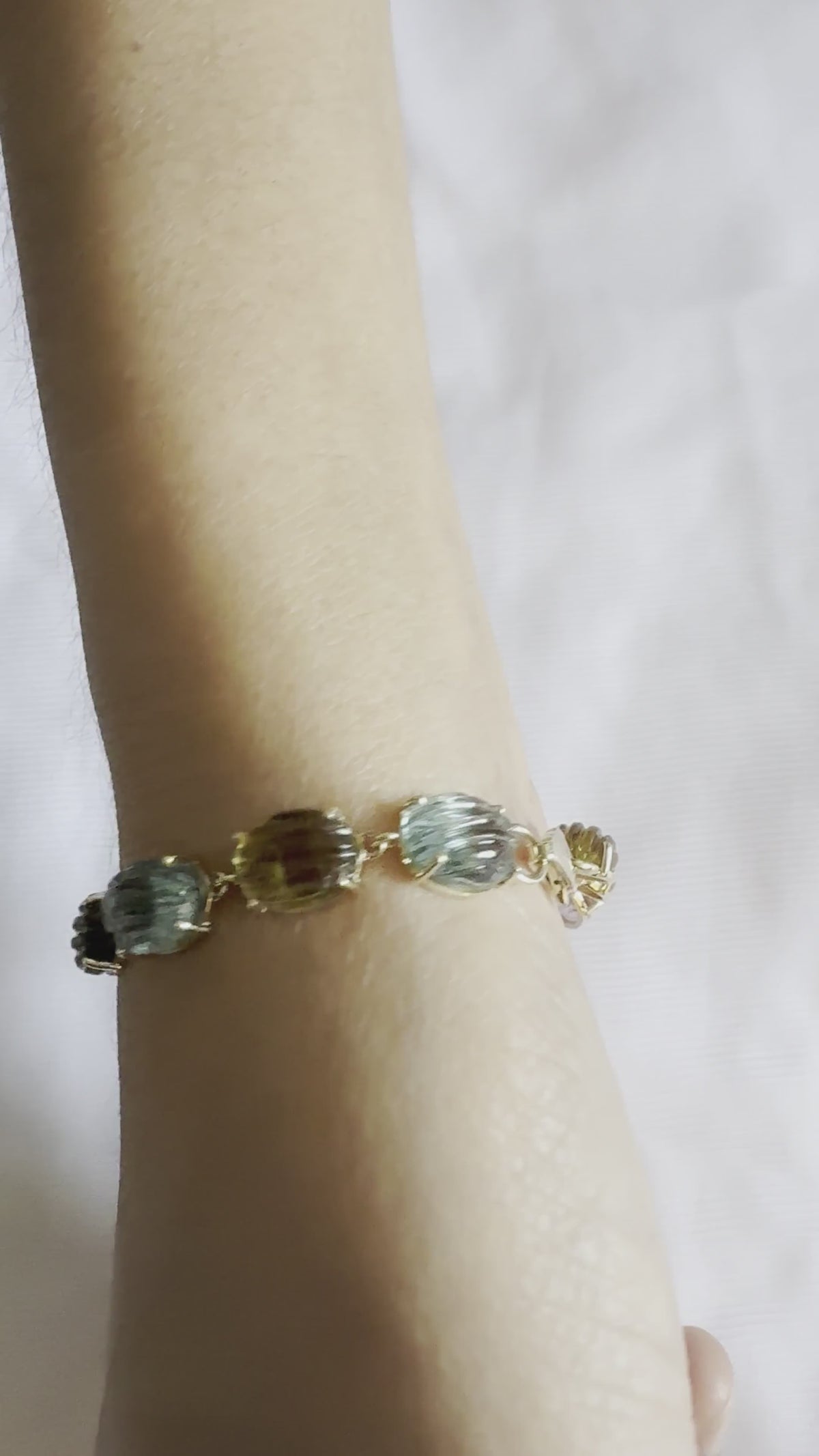 14K Yellow Gold Carved Multi Tourmaline Link Bracelet