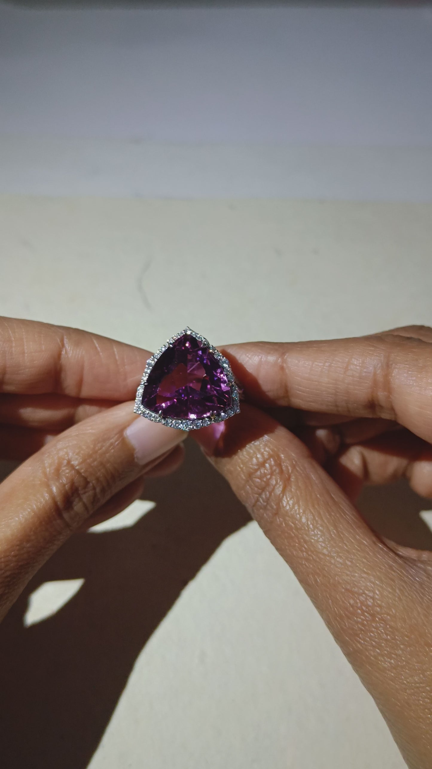 Trillion Cut Tourmaline Pave Diamond Cocktail Ring In 18k White Gold