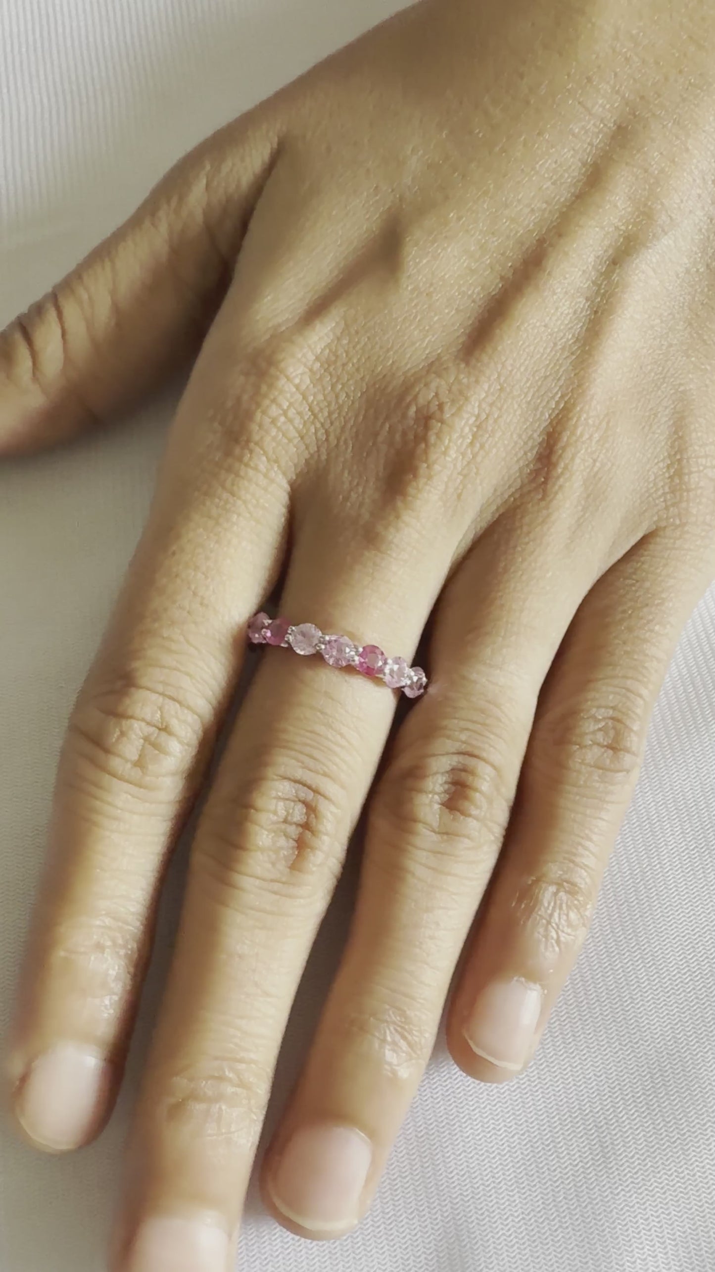 Pink Sapphire Ombre Band Ring In 14K White Gold