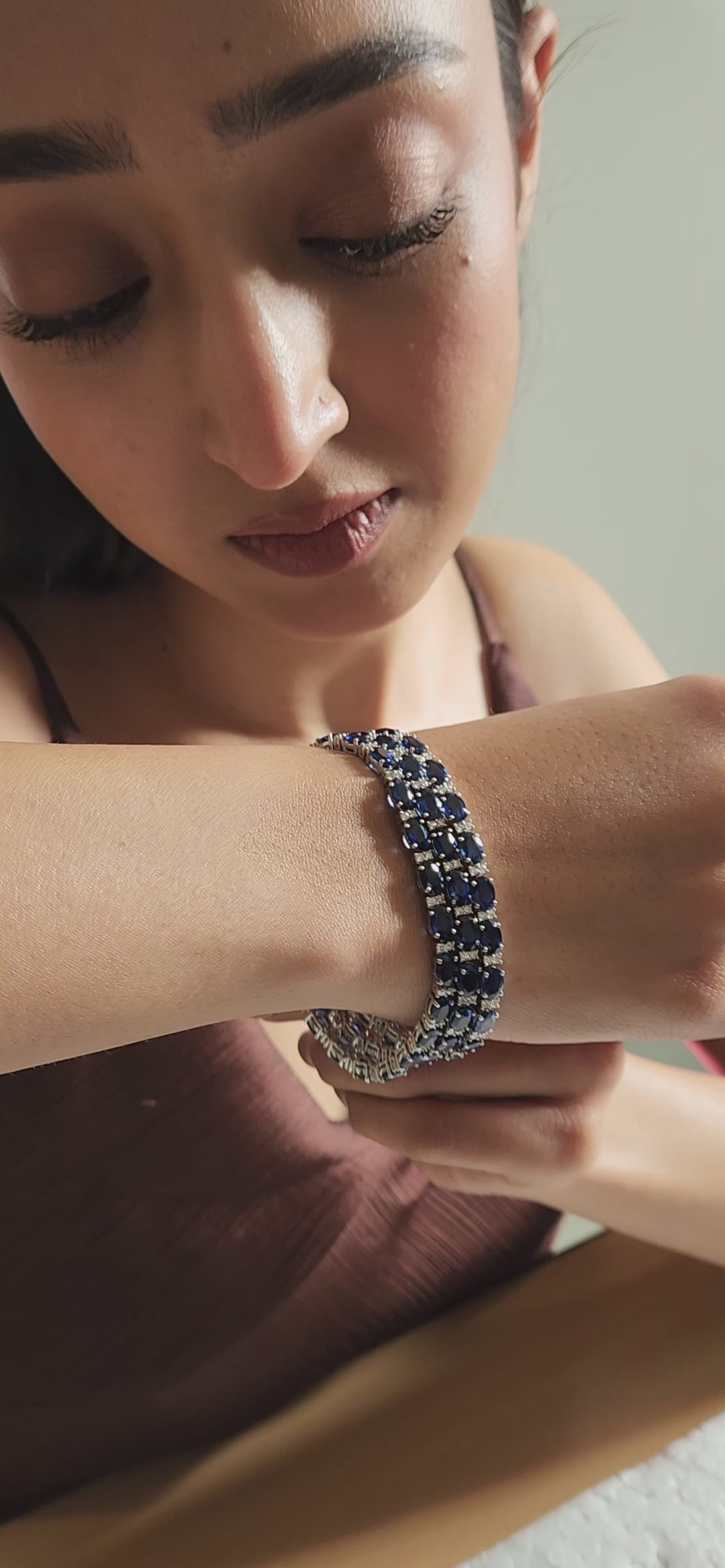 18K White Gold Sapphire & Diamond Multi-Row Tennis Bracelet