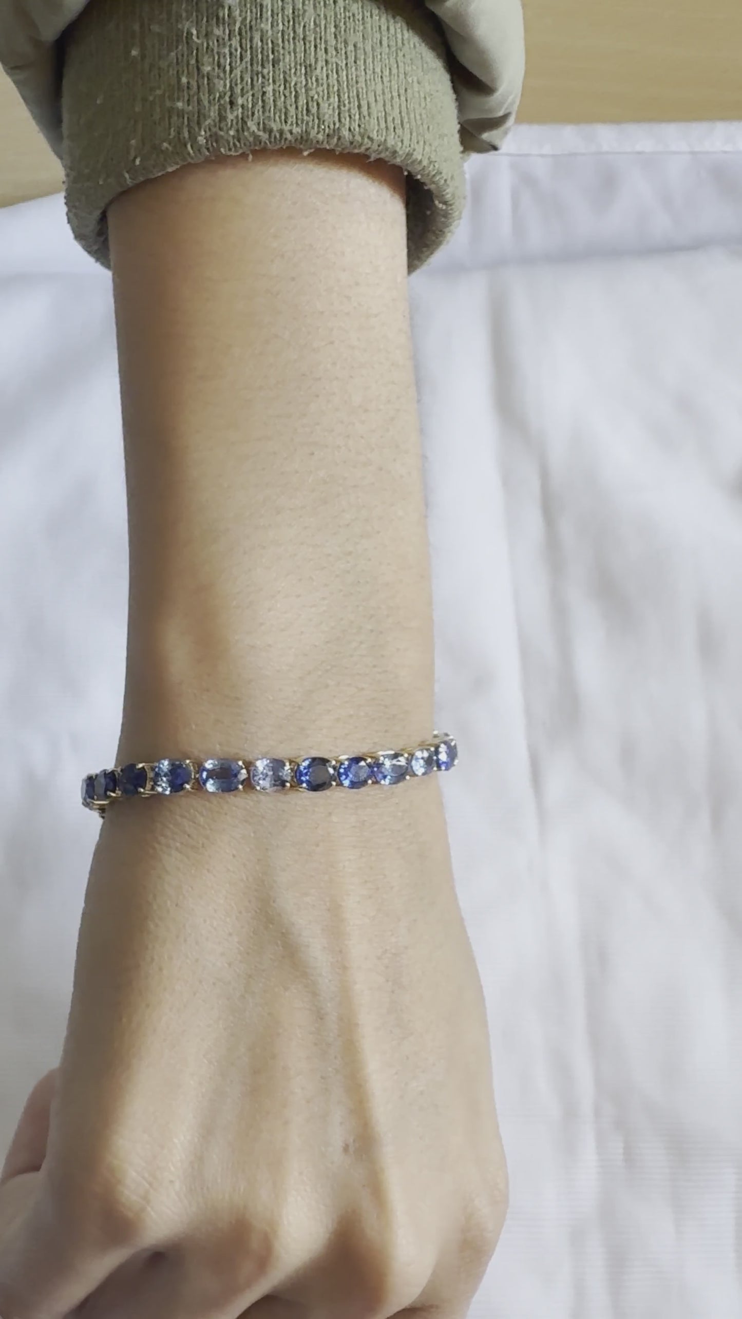 14K Yellow Gold Oval Blue Sapphire Fixed & Flexible Tennis Bracelet