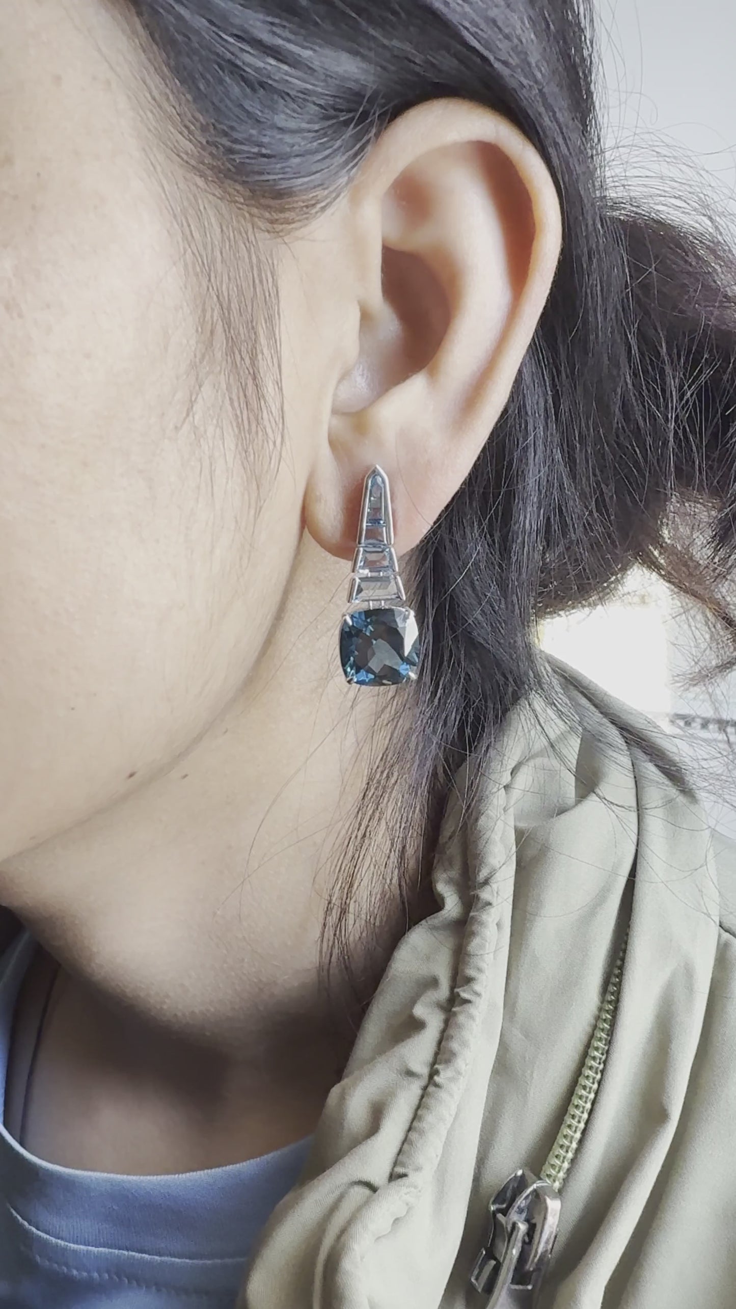 London Blue Topaz Gemstone Dangle Earrings in 14K White Gold