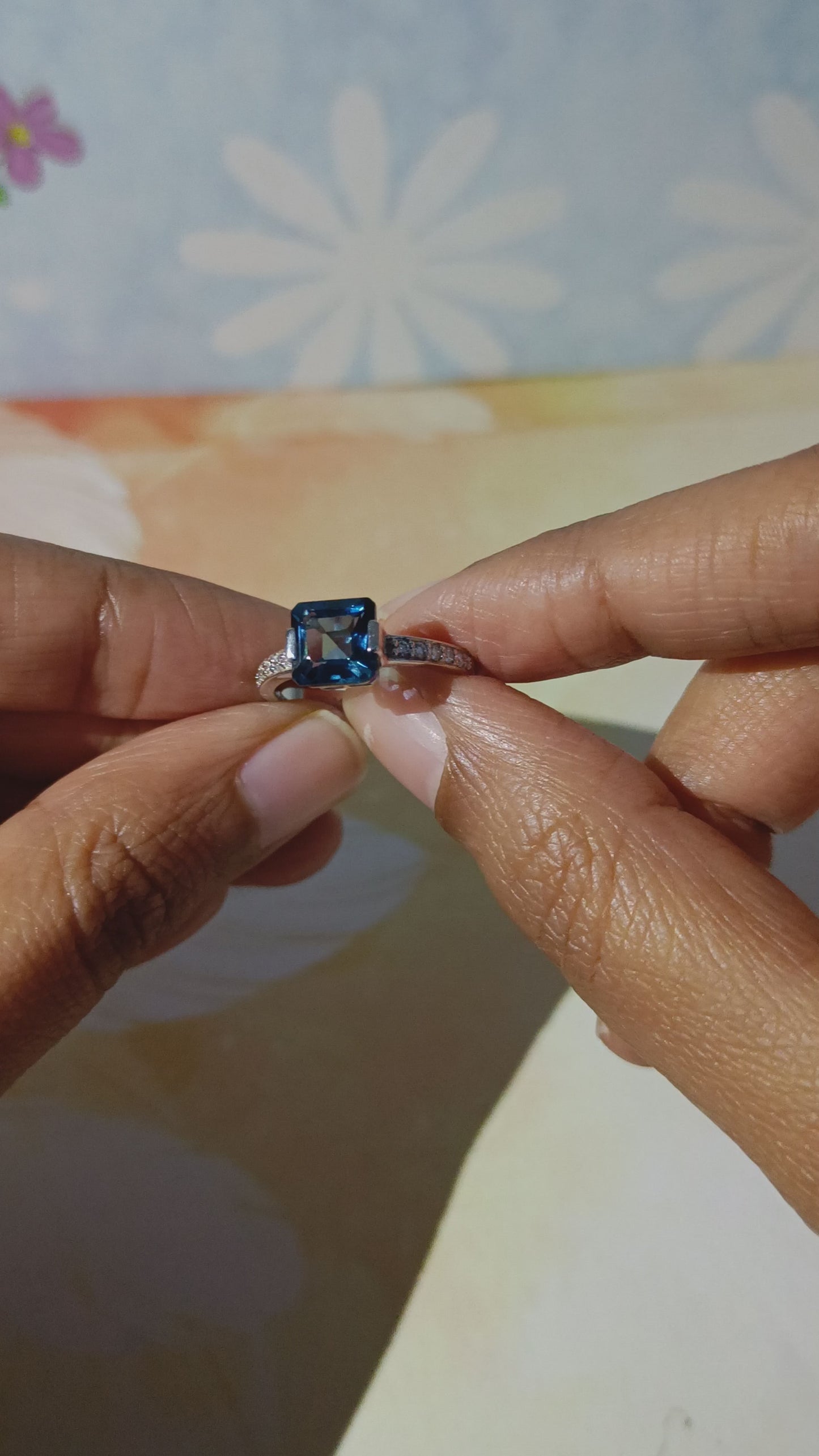 Square London Topaz Pave Diamond Solitaire Ring In 18k White Gold