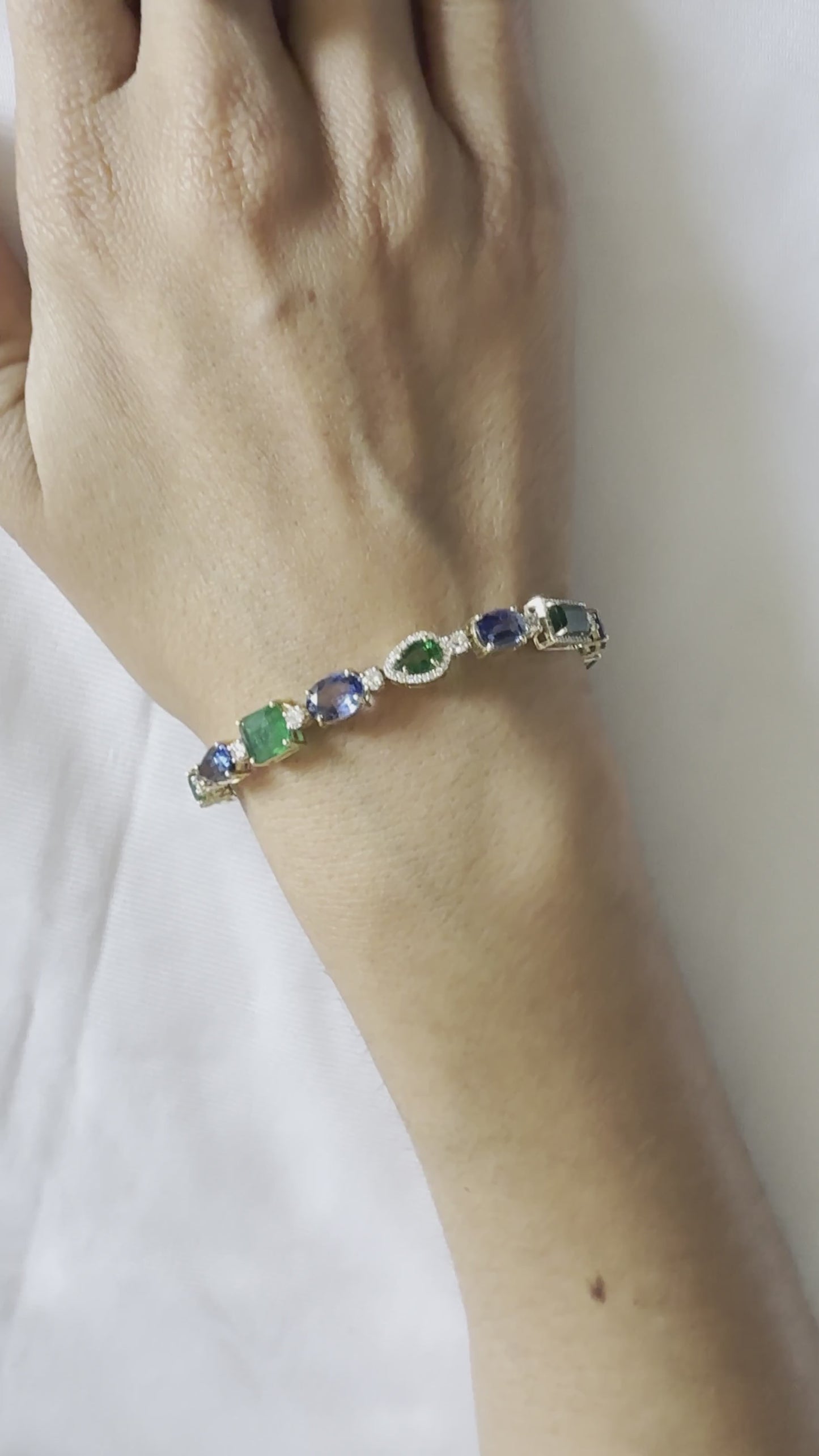 14K Yellow Gold Emerald, Blue Sapphire & Diamond Wedding Bracelet