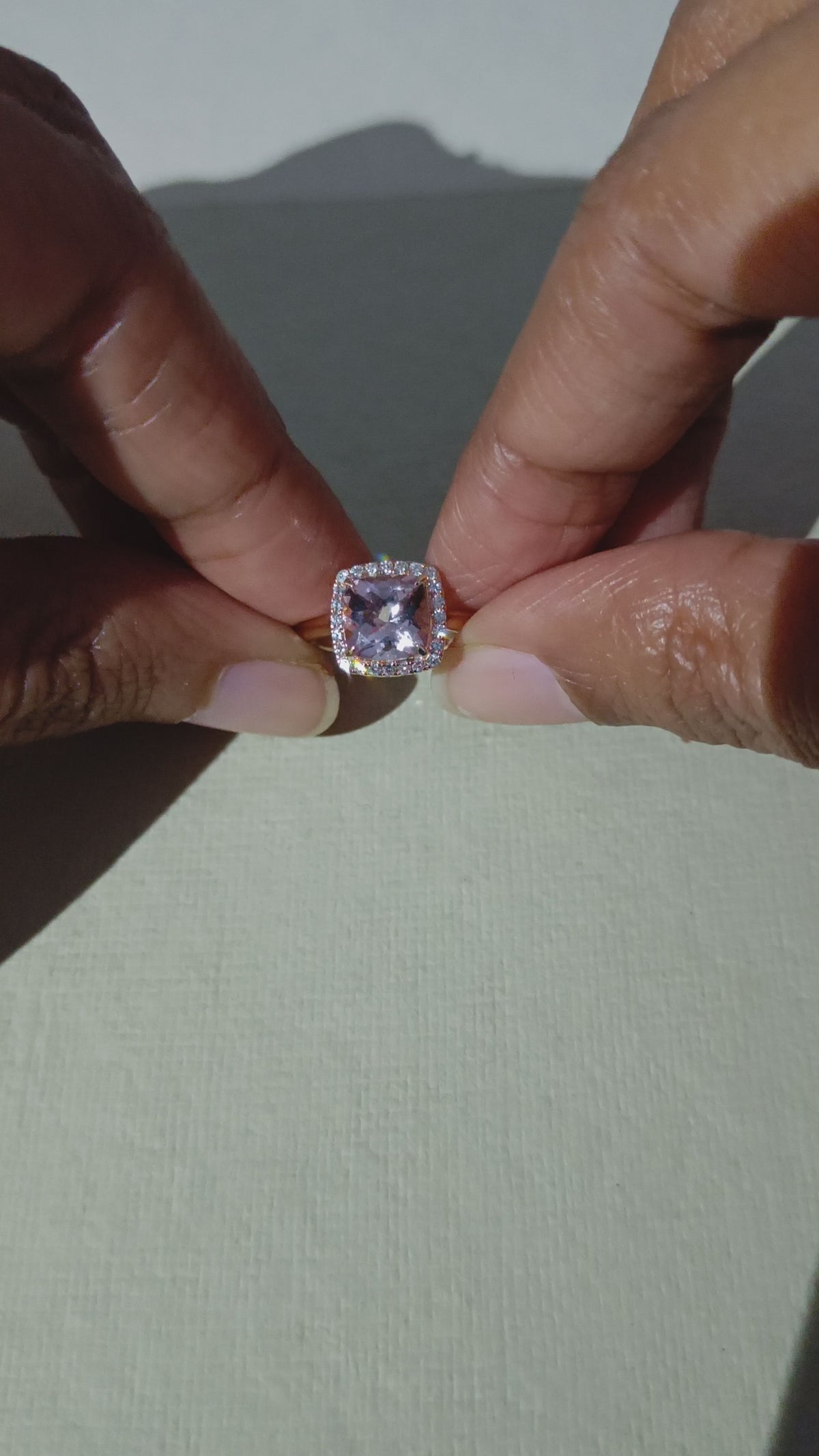 Square Morganite Gemstone Pave Diamond Solitaire Ring In 18k Rose Gold