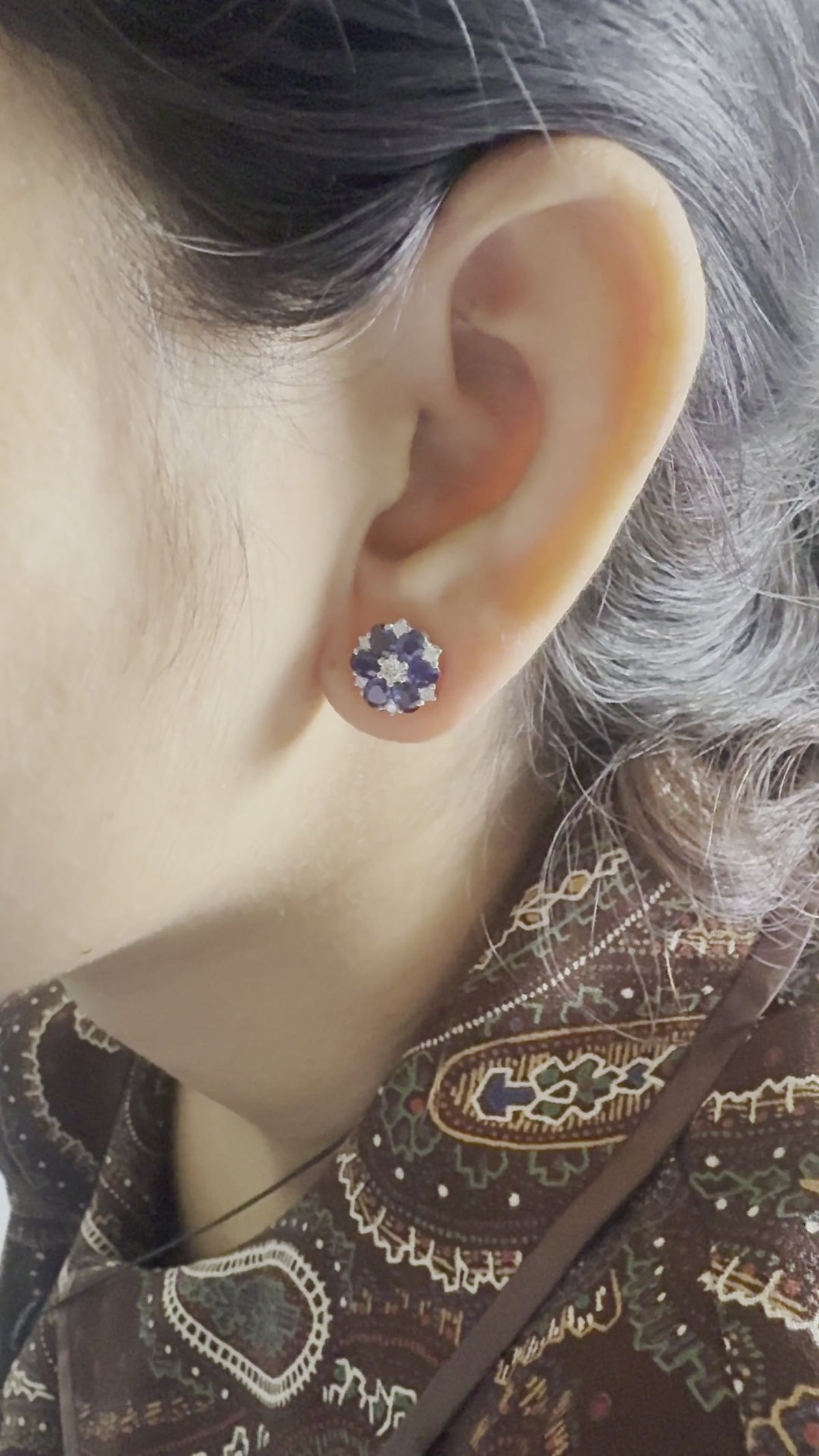 18K White Gold Sapphire & Diamond Multi-Stone Floral Stud Earrings