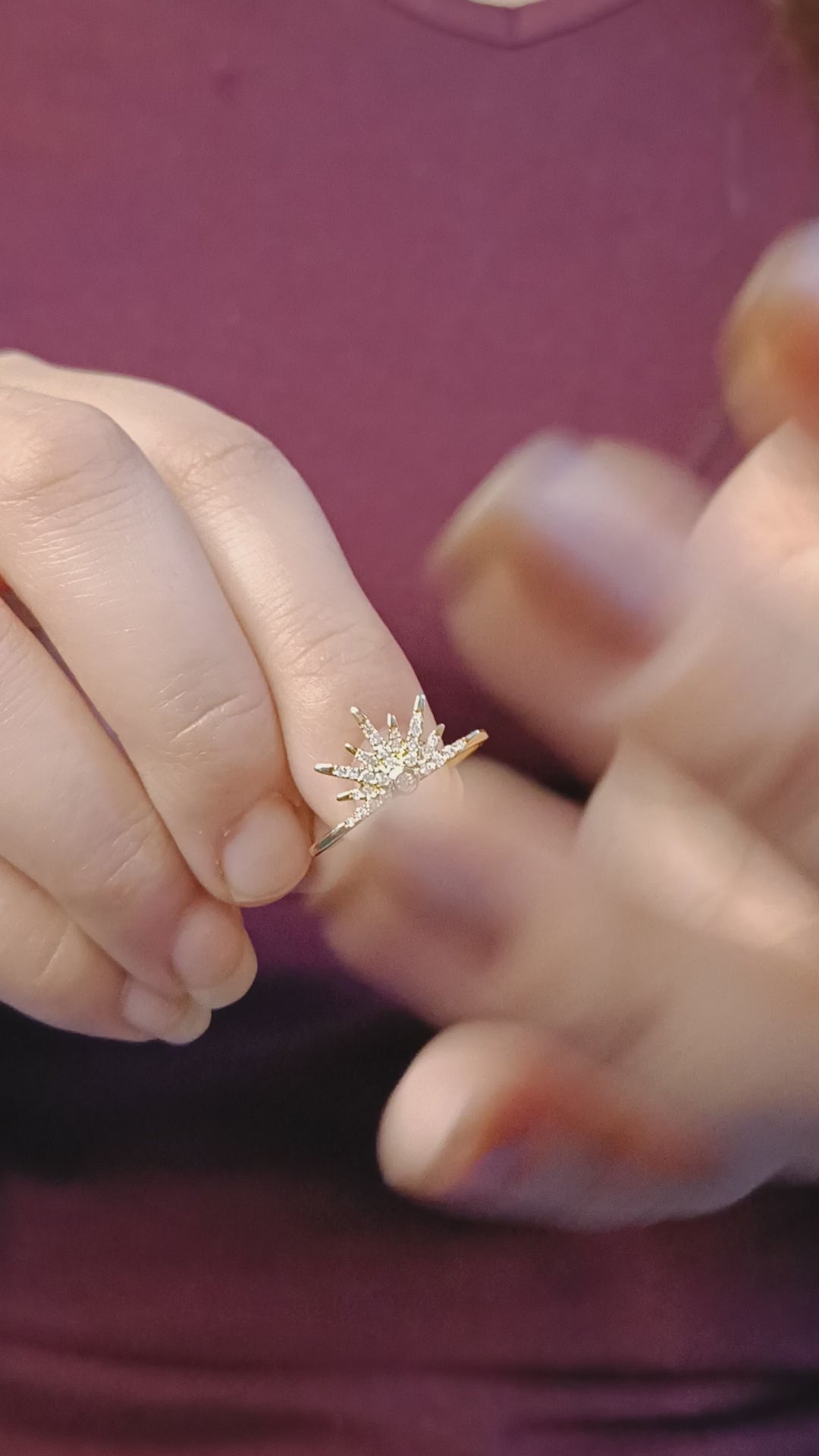 Micro Pave Diamond Half Starburst Ring In 18K Yellow Gold