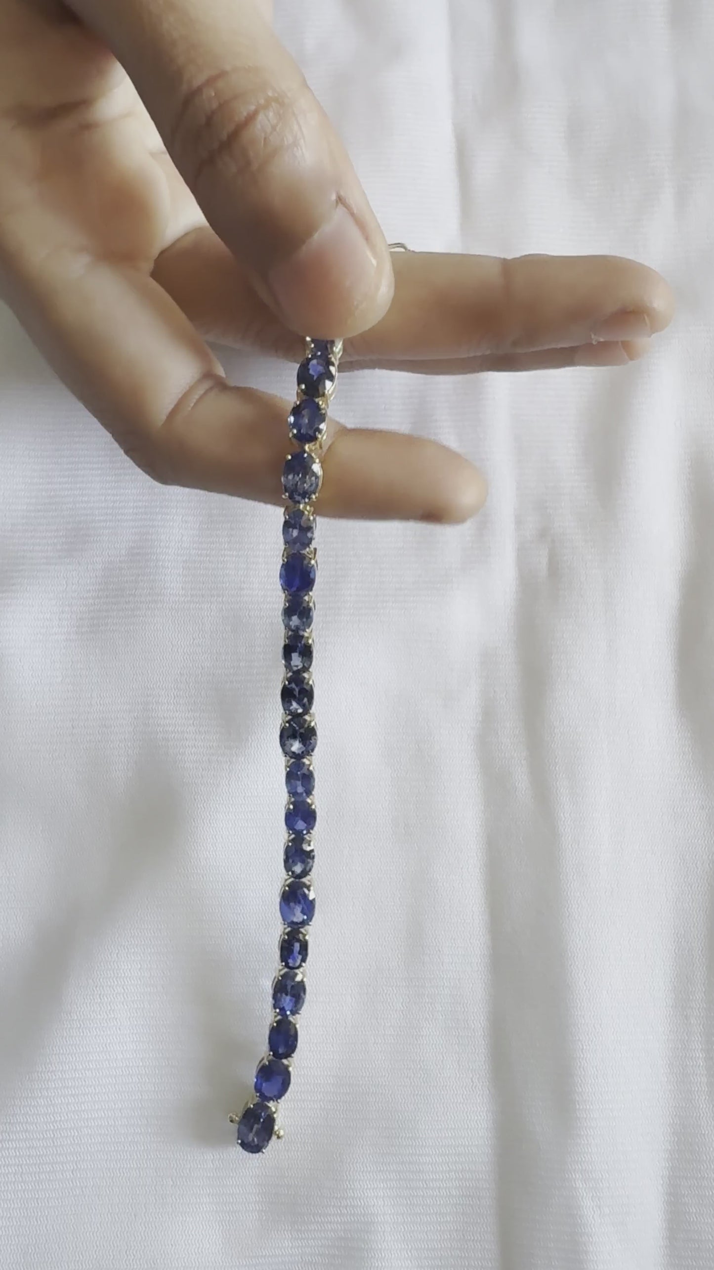 14K Yellow Gold Oval Blue Sapphire Fixed & Flexible Tennis Bracelet