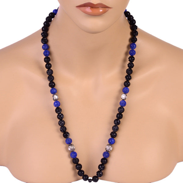 Natural Onyx Diamond Silver Matinee Necklace For Her