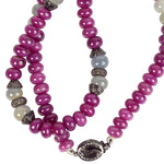 Natural Ruby Sapphire Diamond Gemstone Beads Matinee Necklace In Silver