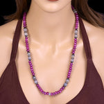 Natural Ruby Sapphire Diamond Gemstone Beads Matinee Necklace In Silver