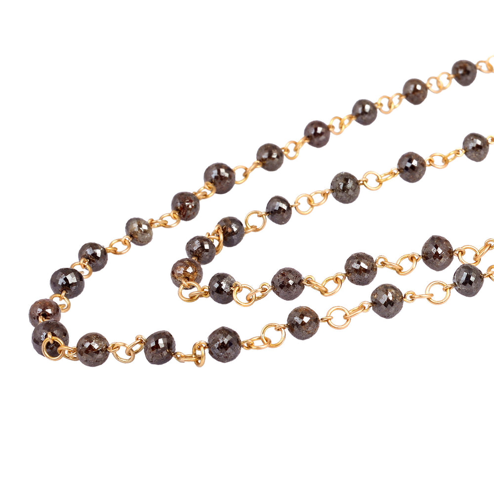 18K Yellow Gold Black Diamond Beads Long Necklace – Party Wear Layering Jewelry for Women