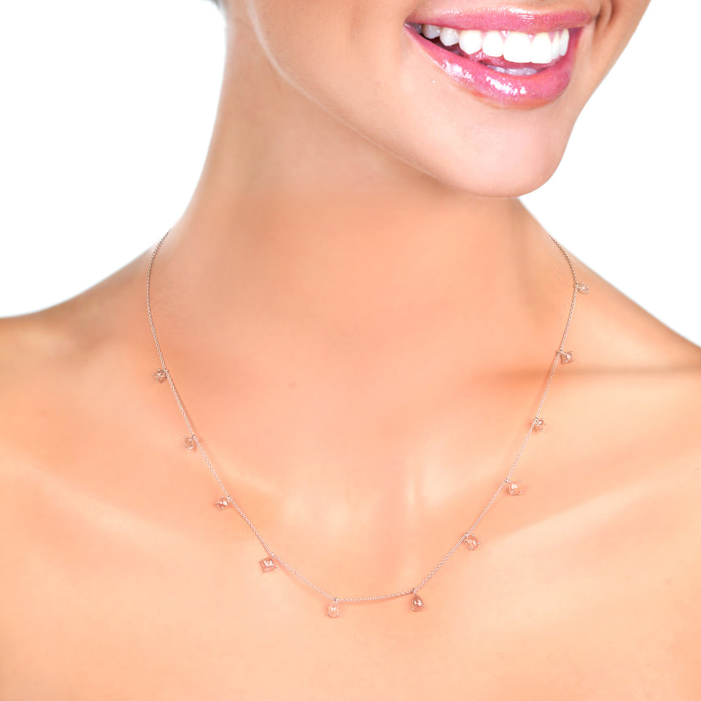 Ice Diamond In 18k White Gold Delicate Princess Necklace For Her