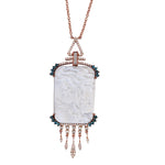 Shell Cameo Diamond Designer Charm Pendant In 18k Gold Chain