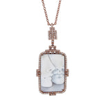 18k Rose Gold Shell Cameo Pave Diamond Designer Mother Baby Chain Necklace On Sale