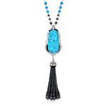 Natural Turquoise Onyx Diamond Beautiful Tassel Opera Necklace In 18k Gold