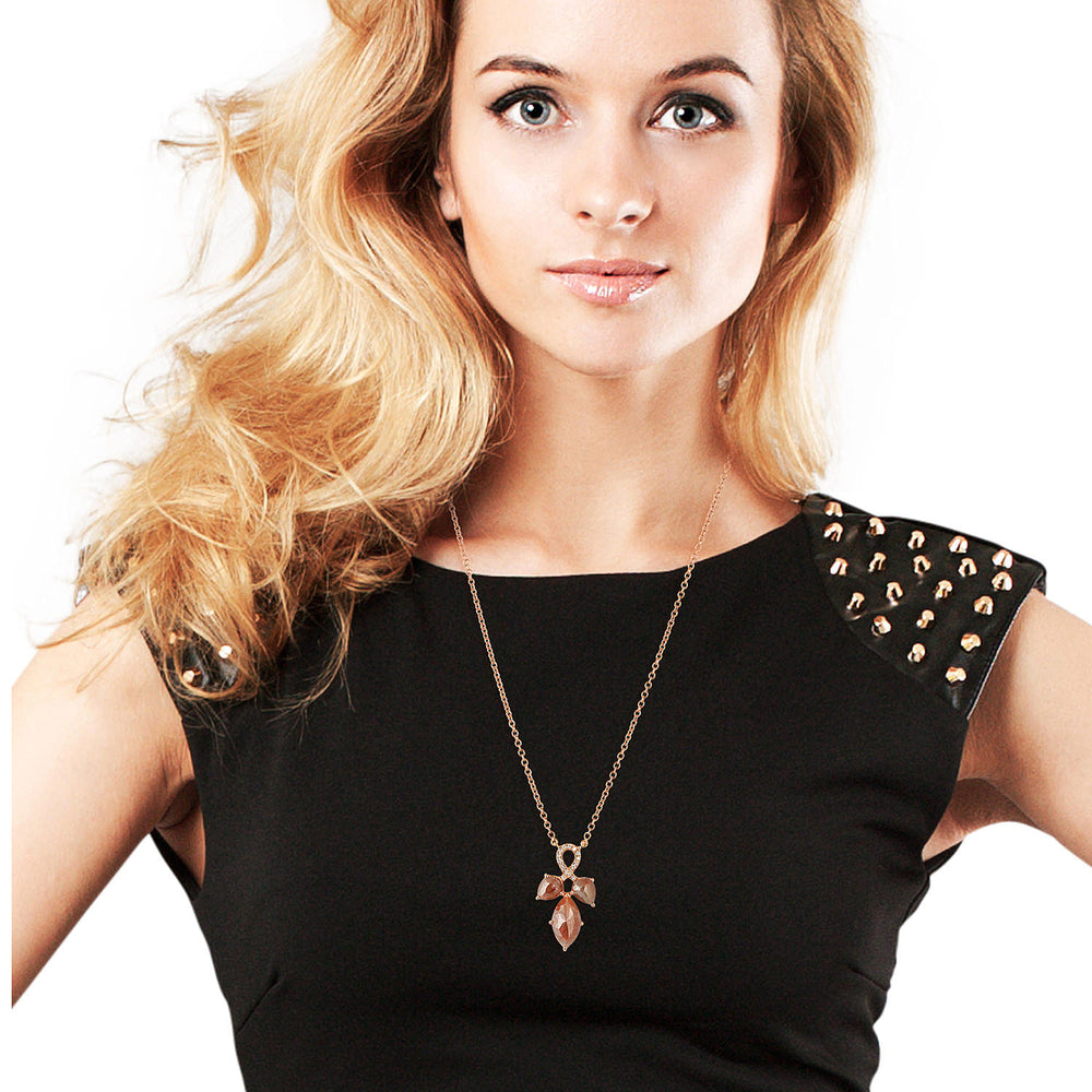 Natural Diamond Three Stone Leaf Design Dainty 18k Rose Gold Necklace