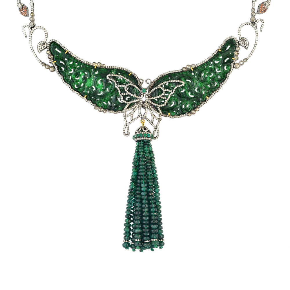 Feather Jade Diamond Topaz Beautiful Choker Necklace In 18k Gold Silver On sale