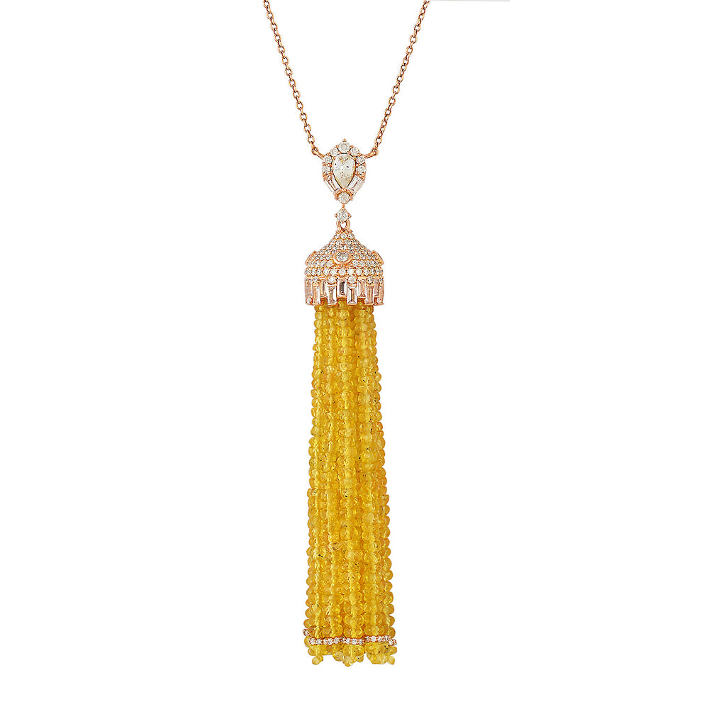 Yellow Sapphire Diamond Tassel Matinee Necklace Handmade 18k Gold Jewelry