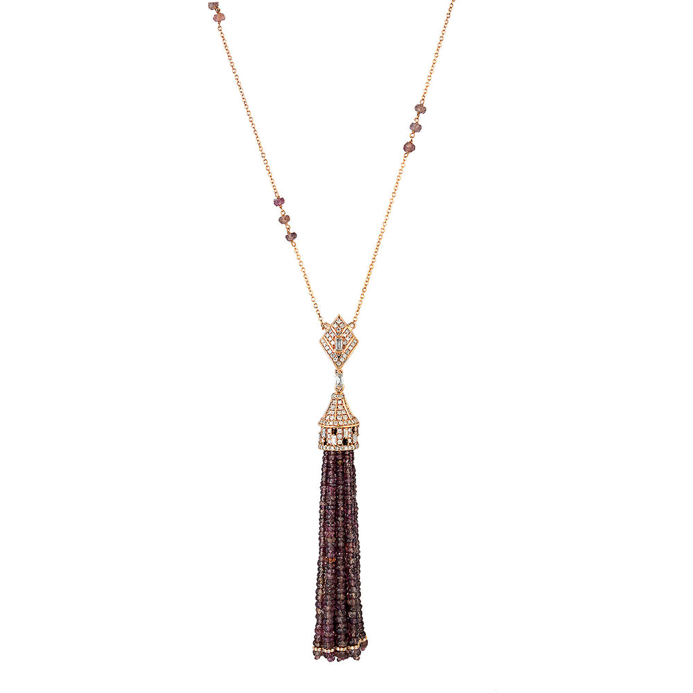 18k Yellow Gold Natural Diamond Tassel Beads Matinee Necklace