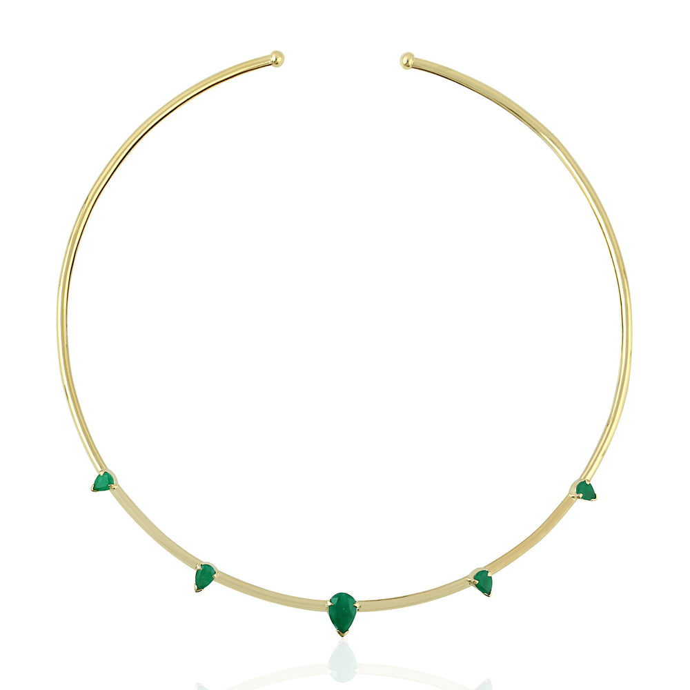 18k Yellow Gold Pear Shaped Emerald Gemstone Cuff Necklace Handmade Jewelry