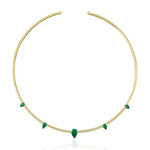 18k Yellow Gold Pear Shaped Emerald Gemstone Choker Necklace Handmade Jewelry