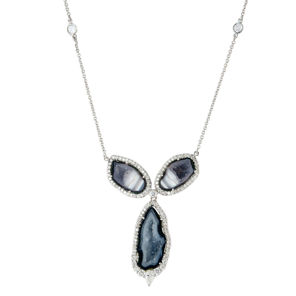 Uneven Geode Pave Diamond Choker Necklace In 18k White Gold