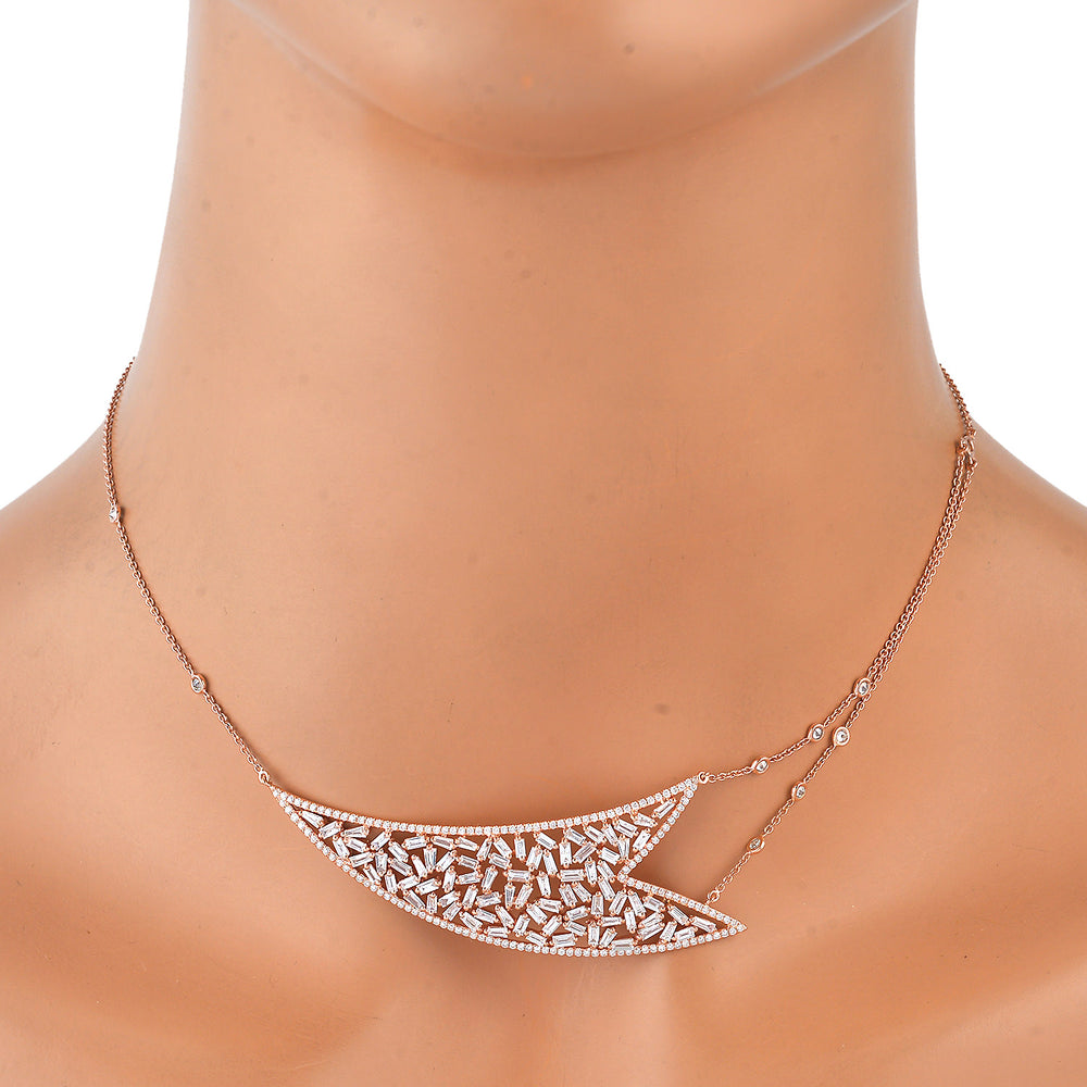 Baguette Cut Diamond Arrow Choker Necklace in 18K Rose Gold – Modern Fine Jewelry for Her