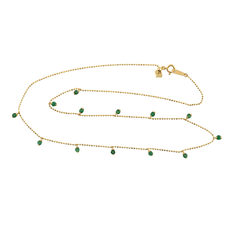 Emerald Gemstone Station Chain Necklace In Yellow Gold