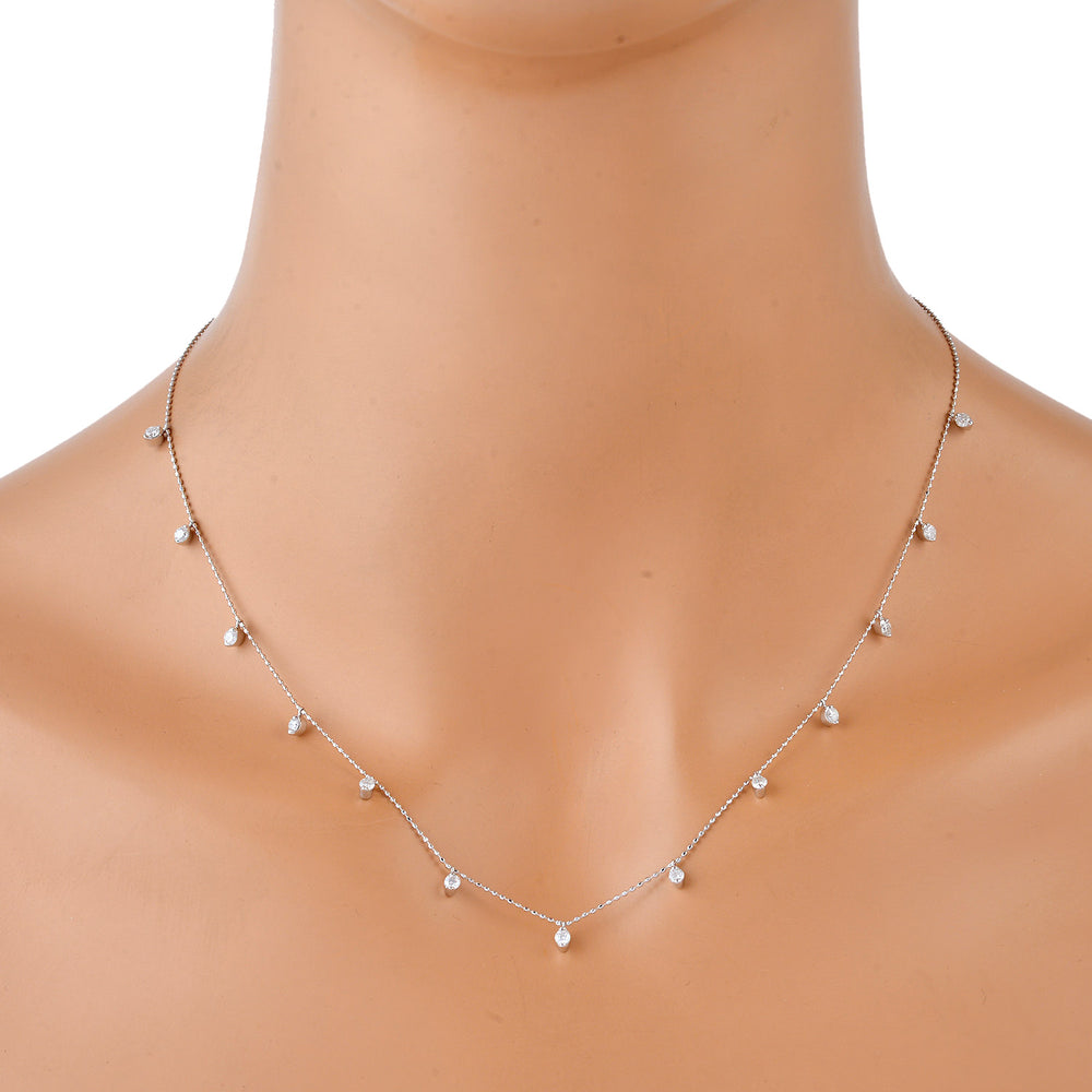 Natural Diamond Bead 18k White Gold Dot Ball Chain Necklace Dainty Jewelry On Sale