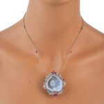 Geode Pave Diamond Sapphire Ruby Designer pendant Chain Necklace 18k Gold On Sale