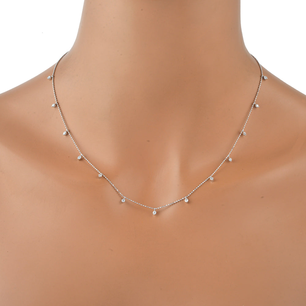 Natural Diamond Pave By The Yard Necklace Dainty Jewelry In 18k White Gold