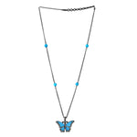 Handcarved Butterfly Turquoise Pave Diamond Sterling Silver Matinee Necklace On Sale