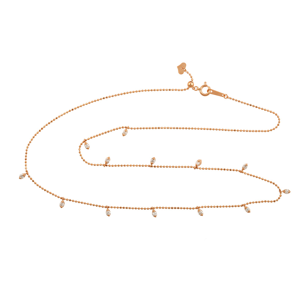 Natural Diamond Pave Dot Chain Station Necklace in 18K Rose Gold – Princess Length Fine Jewelry