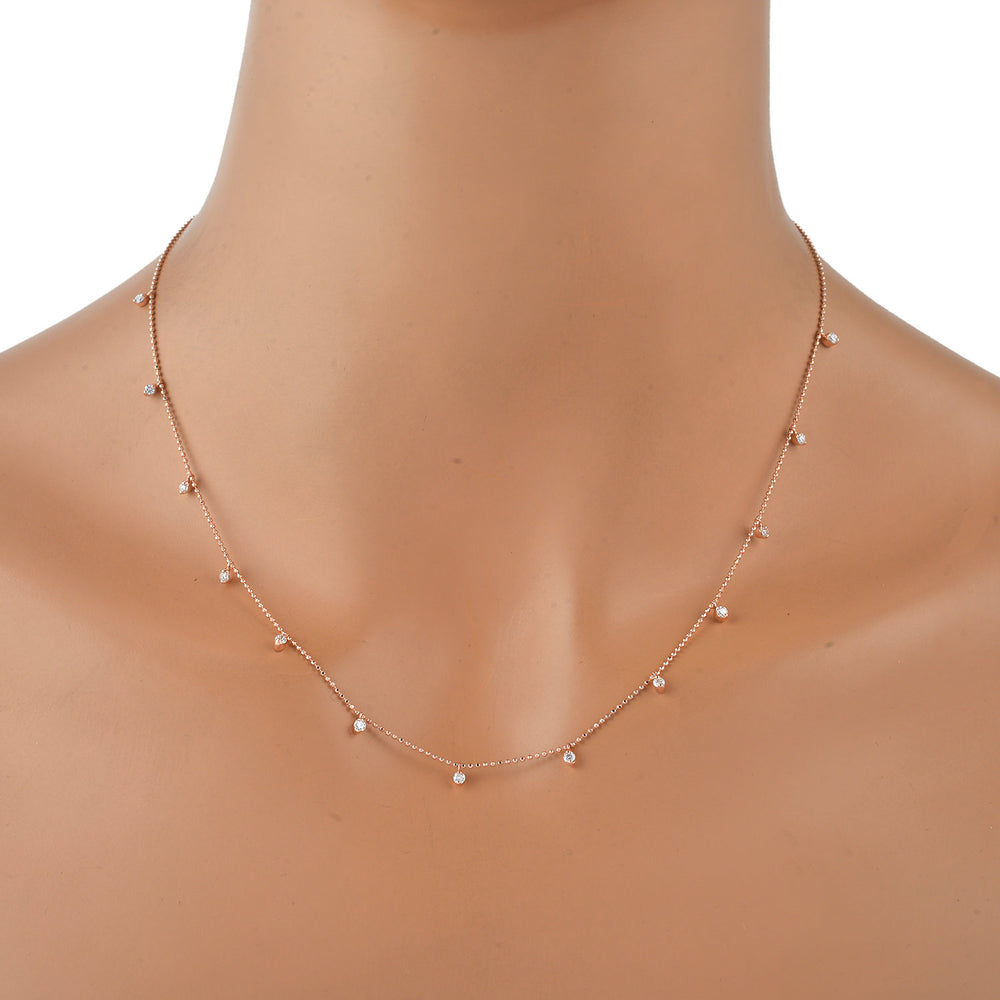 Natural Diamond Pave Dot Chain Station Necklace in 18K Rose Gold – Princess Length Fine Jewelry