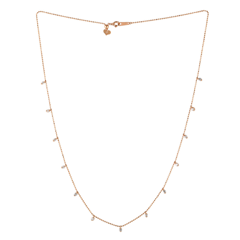 Natural Diamond Pave Dot Chain Station Necklace in 18K Rose Gold – Princess Length Fine Jewelry