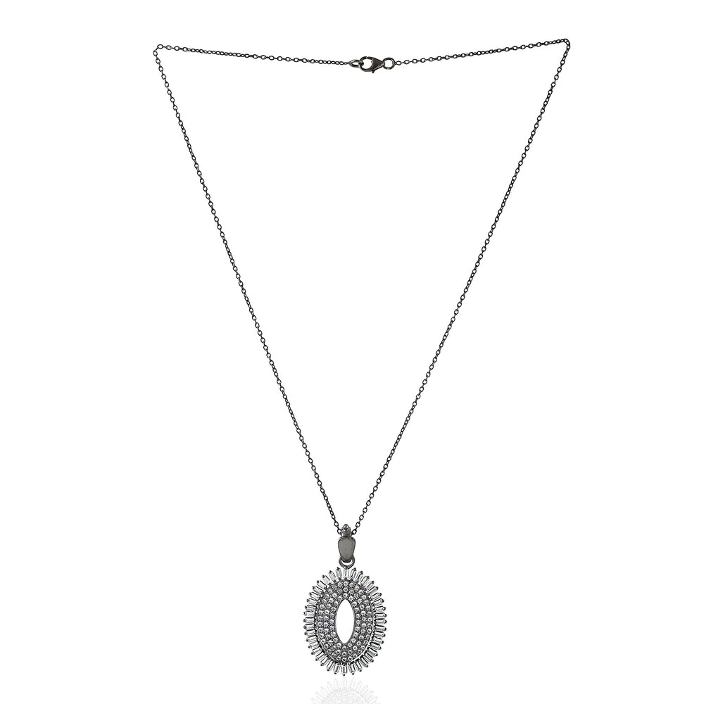 Baguette Diamond Charm Pendant Choker Necklace Sterling Silver Chain Jewelry